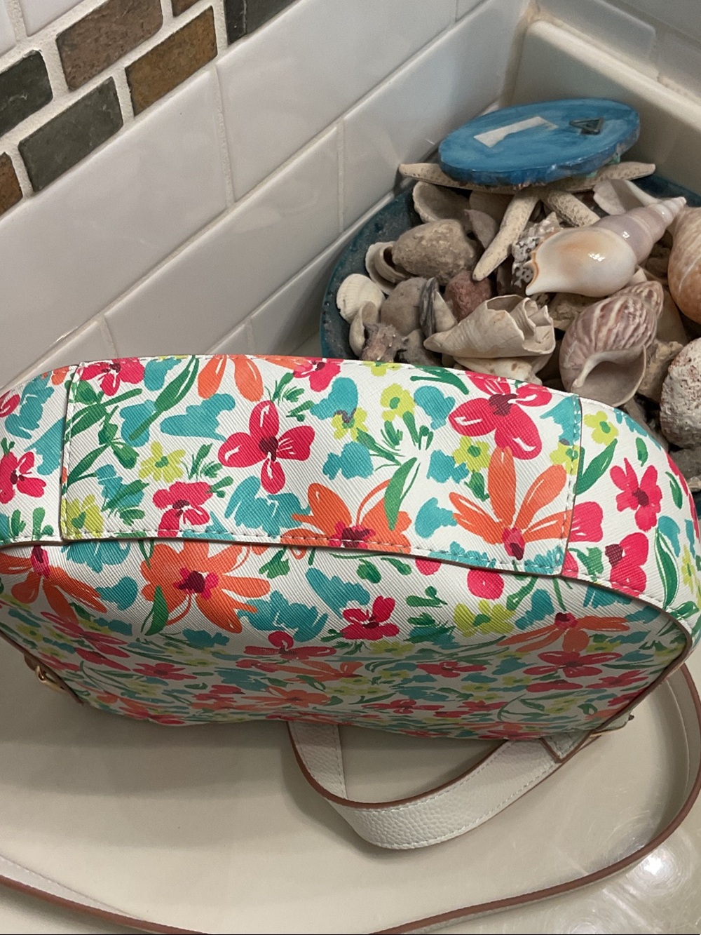 Nanette Lepore White Floral Crossbody with Coral, Teal & Lime Accents - Picture 6 of 6